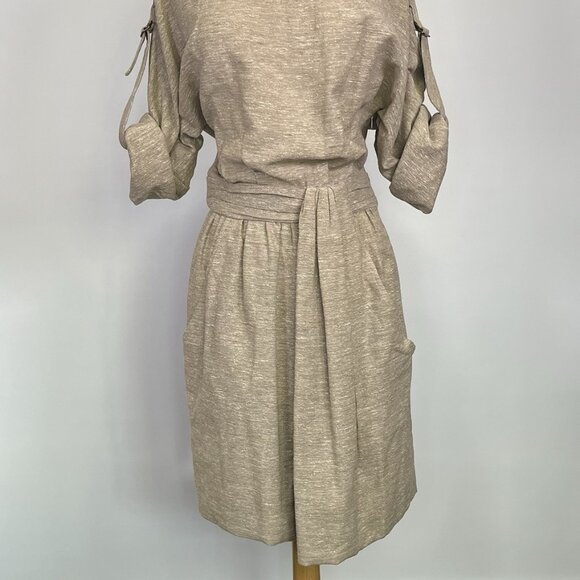 Lela Rose Wool Blend Bateau Neckline A-Line Sheath Knee Length Beige Dress XS - Picture 3 of 9